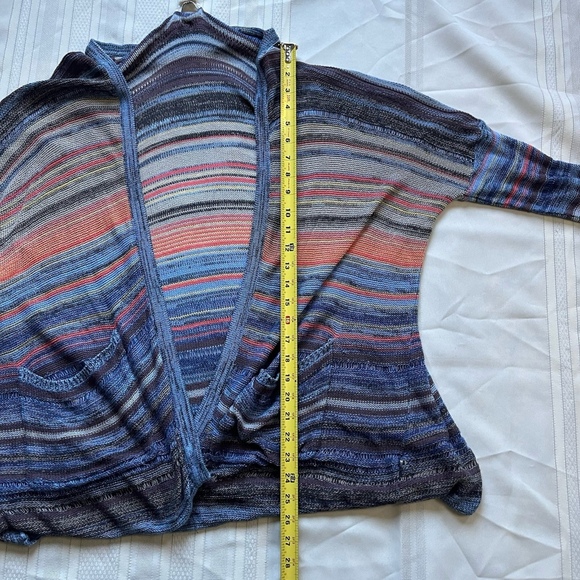 Billabong Boho Blue Orange Open Front Lightweight Sweater Knit Cardigan Large - Picture 5 of 8